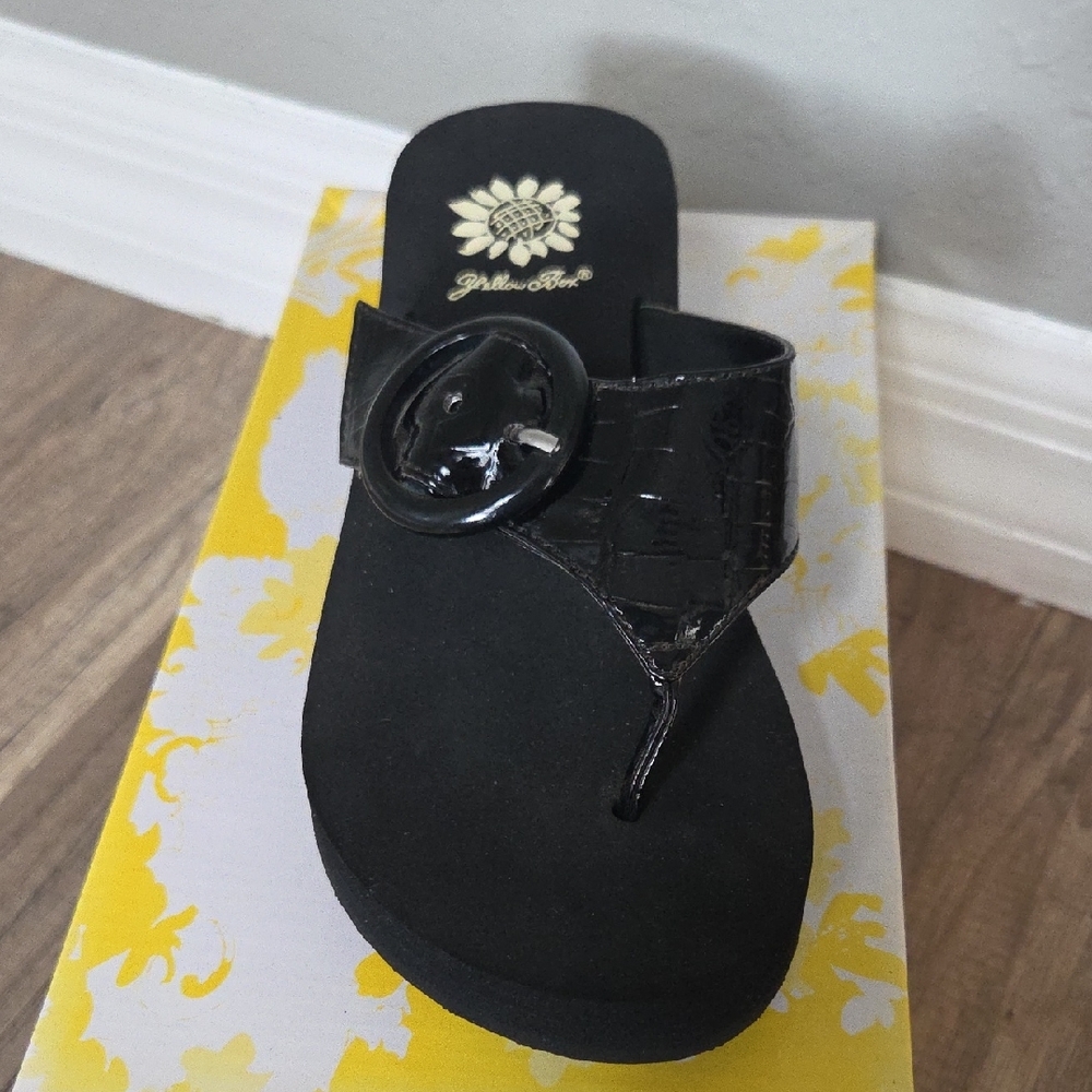 Yellow Box Black Platform Sandals